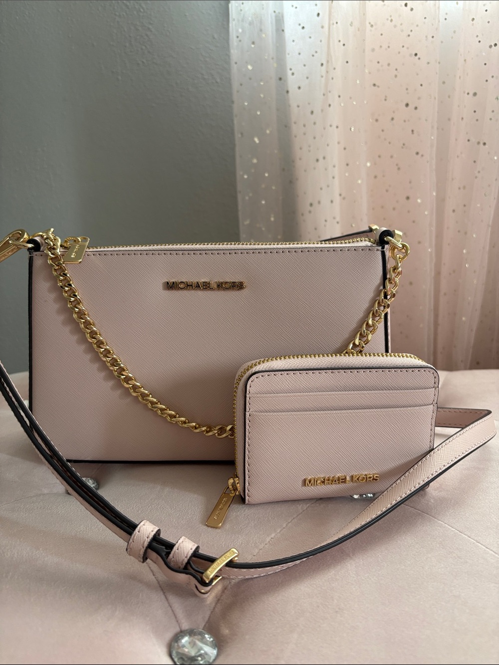 Michael Kors pink crossbody bag and wallet Set